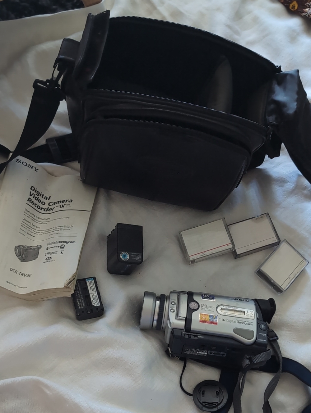 Sony Silver Camcorder with Black Carry Case and Accessories